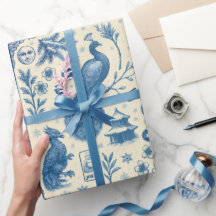 Holiday & Winter Mahjong Toile Wrapping Paper