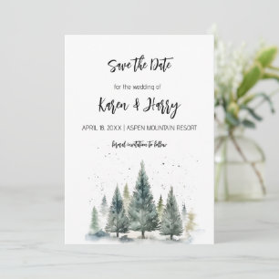 Holiday Winter Pine Trees Save the Date Watercolor Invitation
