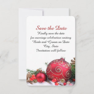 Holiday Winter Red Ornaments Save the date