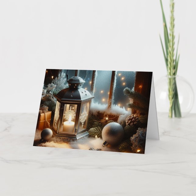 Holiday Winter Silver Lantern  Foil Greeting Card (Front)