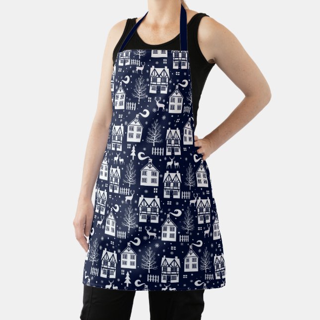 Holiday Winter Town Pattern Apron (Insitu)