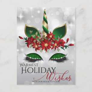 Holiday Wishes Festive Unicorn Face Postcard