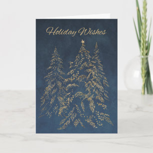 Holiday Wishes Golden Looking Trees on Dark Blue Card