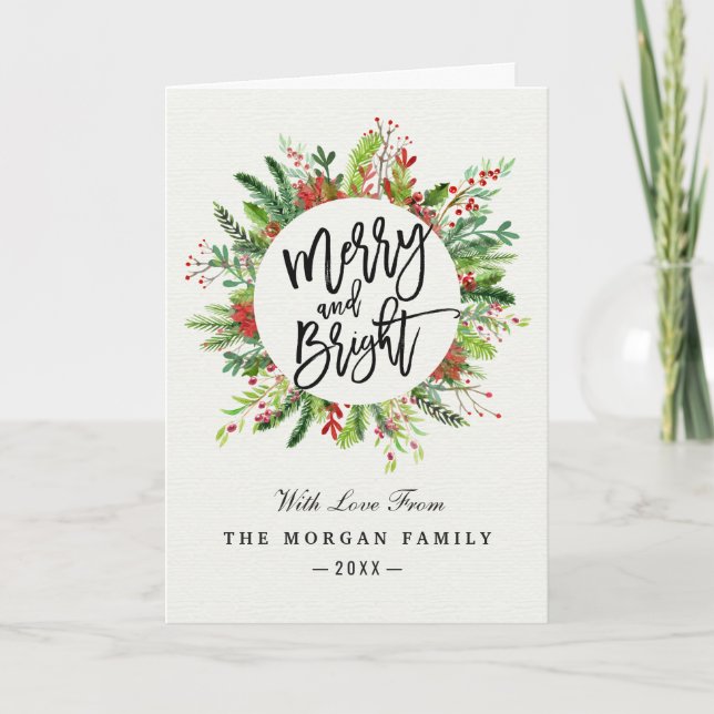 Holiday Wishes Merry and Bright Christmas Greeting (Front)