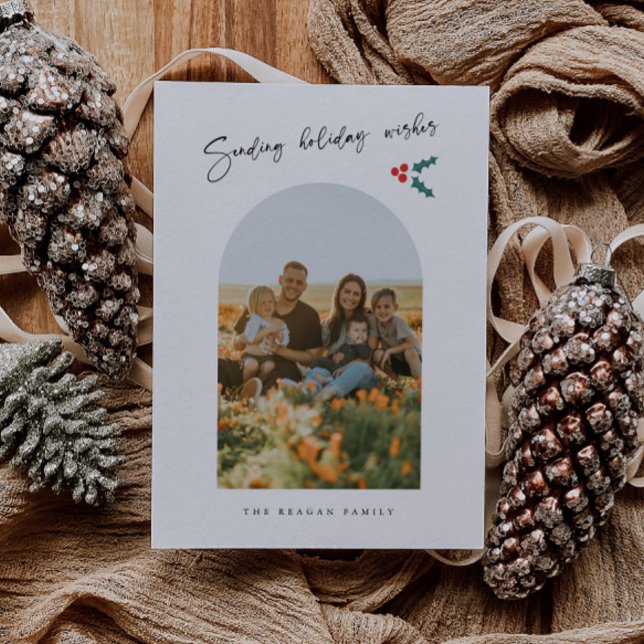 Holiday Wishes Minimalist White Arch Mistletoe Card (Creator Uploaded)