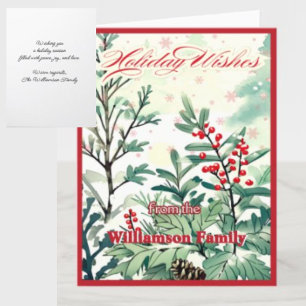 Holiday Wishes Winter Greenery Red Berries Xmas Card
