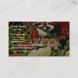 Holiday with deli platter, punch bowl and poinsett business card