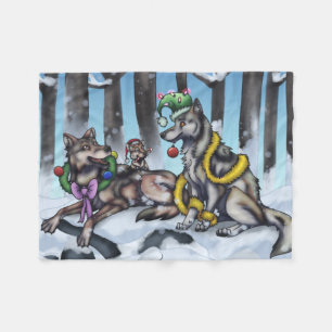 Holiday Wolves Fleece Blanket