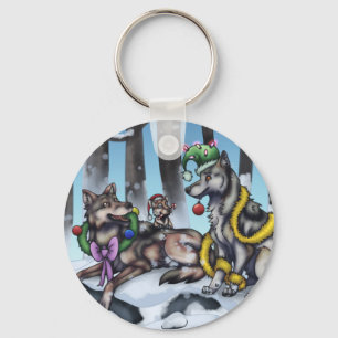 Holiday Wolves Keychain