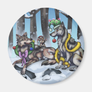Holiday Wolves Magnet
