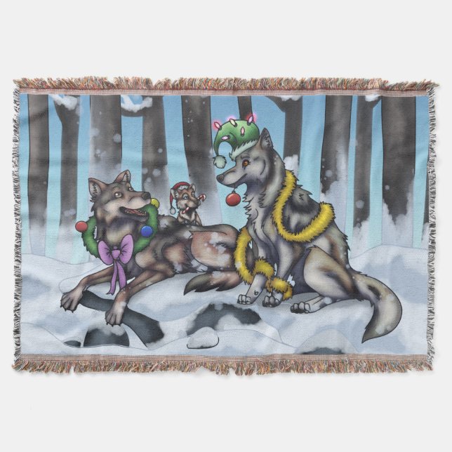 Holiday Wolves Throw Blanket (Front)