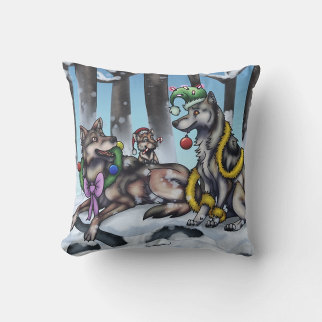 Holiday Wolves Throw Pillow (Front)