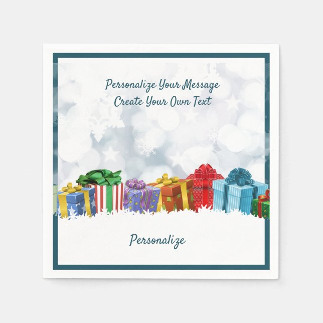 Holiday Wrapped Christmas Presents Personalize Napkin (Front)