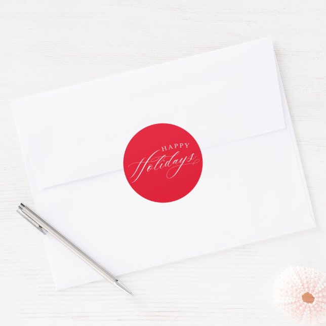HOLIDAY WRAPPING Happy Holidays cute elegant red Classic Round Sticker (Envelope)