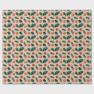 Holiday Wrapping Paper with Fruit & Holly, Pink