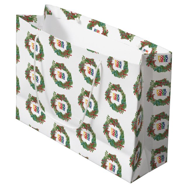 Holiday Wreath Business Logo Christmas  Large Gift Bag (Front Angled)