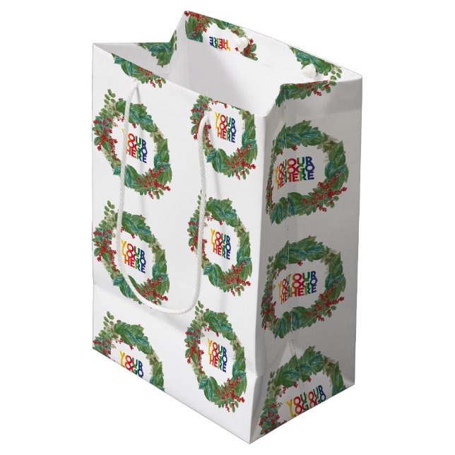 Holiday Wreath Business Logo Christmas  Medium Gift Bag (Front Angled)