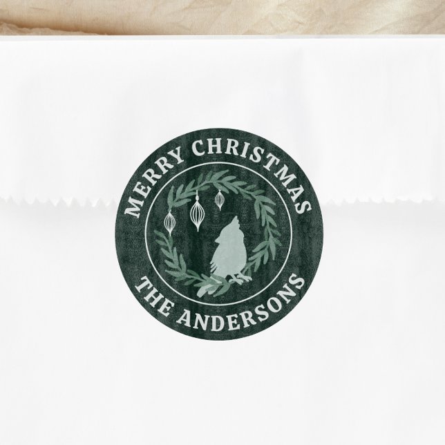 Holiday Wreath Cardinal Custom Christmas Classic Round Sticker (Creator Uploaded)