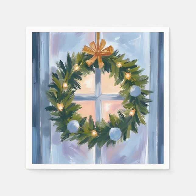 Holiday Wreath Christmas Watercolor Napkin (Front)