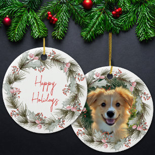 Holiday Wreath Custom Pet Photo Ceramic Ornament