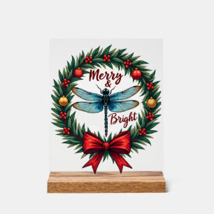 Holiday Wreath Dragonfly Acrylic Sign