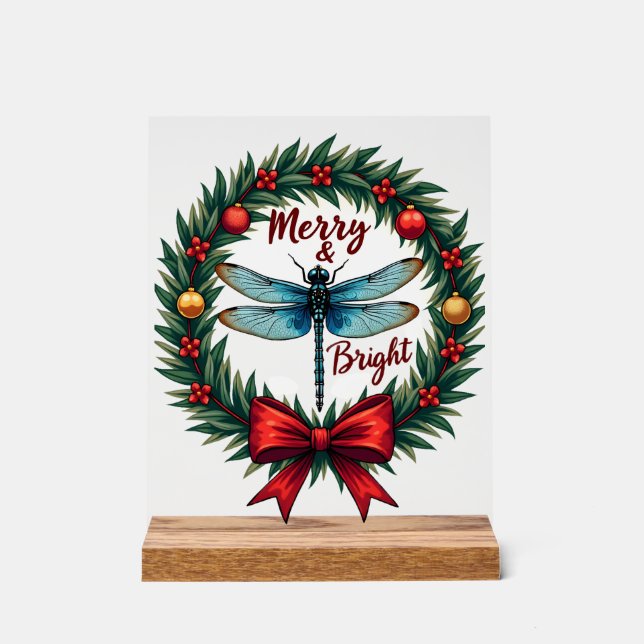 Holiday Wreath Dragonfly Acrylic Sign (Front)