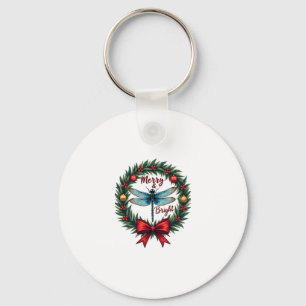 Holiday Wreath Dragonfly Keychain