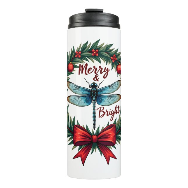 Holiday Wreath Dragonfly Thermal Tumbler (Front)