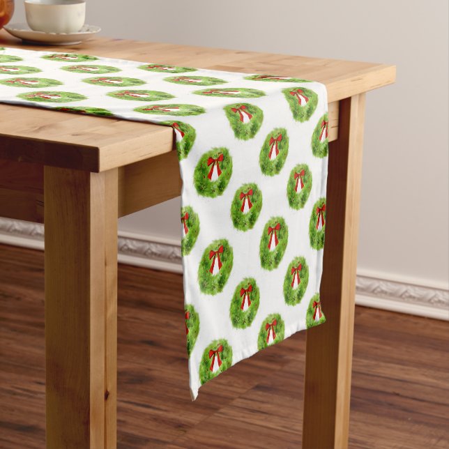 Holiday Wreath Green Red Pattern Medium Table Runner (In Situ)