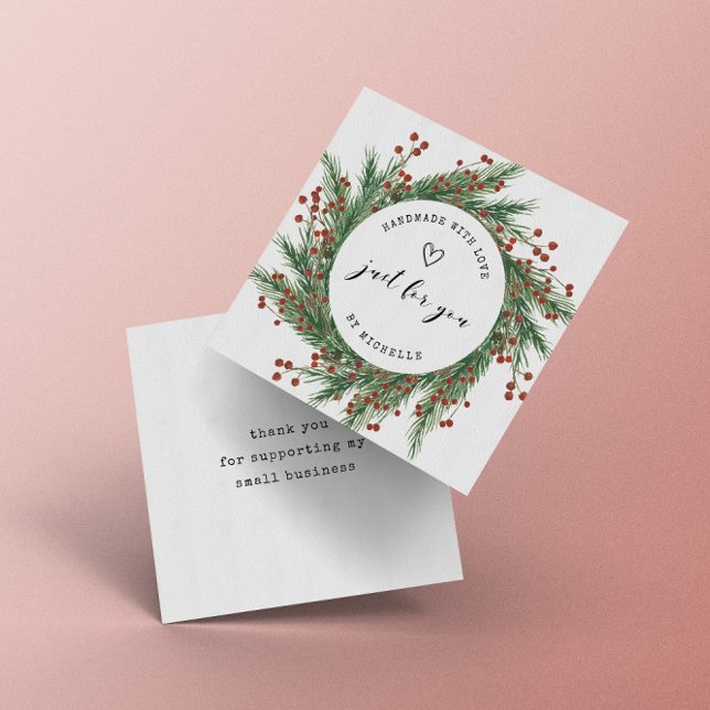 Holiday Wreath Handmade With Love Script Thank You Enclosure Card (Creator Uploaded)