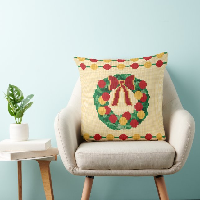 Holiday Wreath Knit Throw Pillow (Chair)