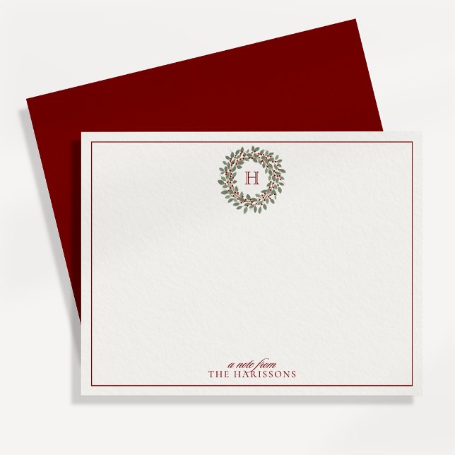 Holiday Wreath Monogram Note Card (Creator Uploaded)