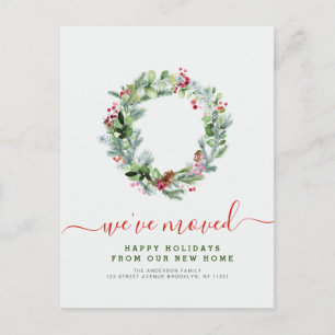 holiday wreath new address  postcard