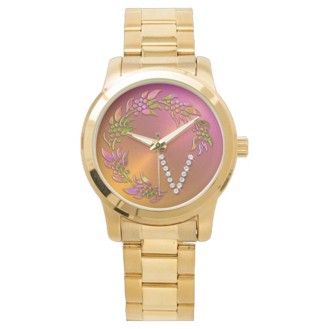 Holiday Wreath with Monogram Initial V Watch (Front)