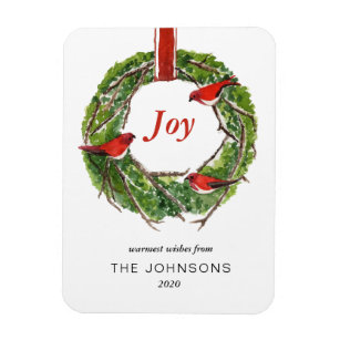 Holiday wreath with red cardinal and JOY Magnet
