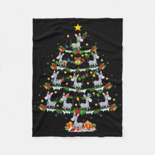 Holiday Xmas Lighting Santa Donkey Christmas Tree  Fleece Blanket