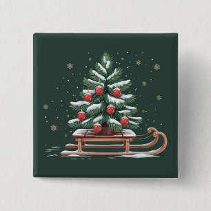 Holiday Xmas Tree Sleigh Winter Holiday Snowflakes 2 Inch Square Button