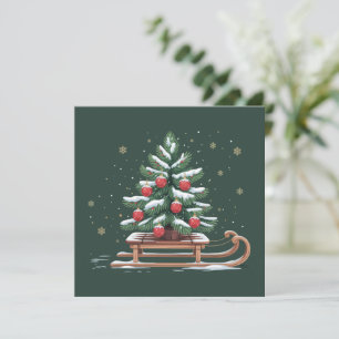 Holiday Xmas Tree Sleigh Winter Holiday Snowflakes Card