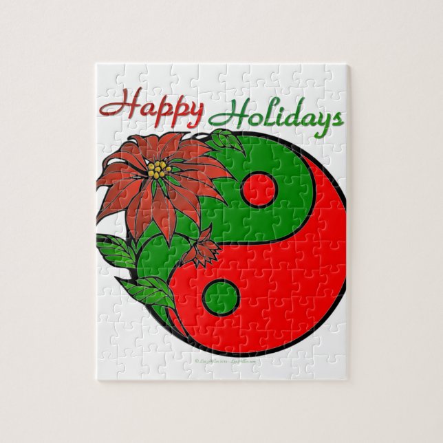 Holiday Yin Yang Poinsettia Green Red Jigsaw Puzzle (Vertical)