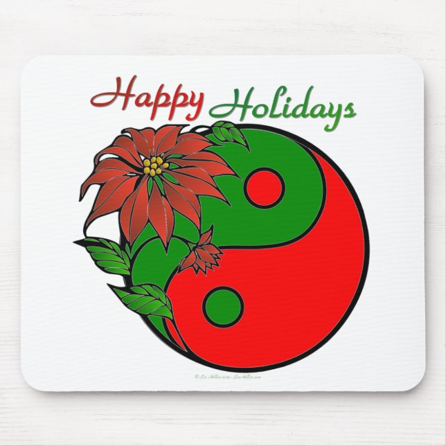 Holiday Yin Yang Poinsettia Green Red Mouse Pad (Front)