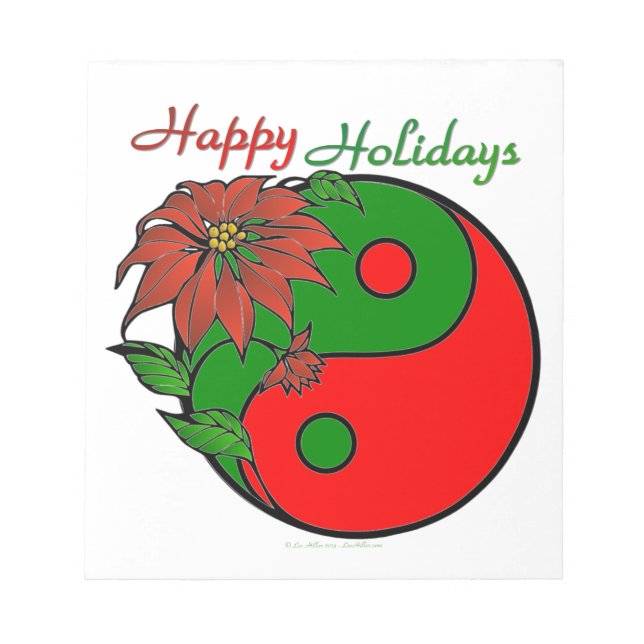 Holiday Yin Yang Poinsettia Green Red Notepad (Front)