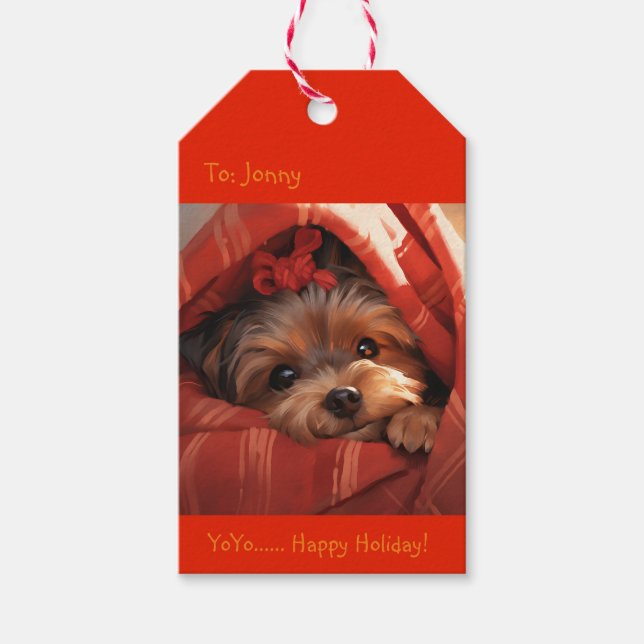 Holiday Yorkshire Terrier Gift Tags (Front)