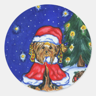 Holiday Yorkshire Terriers Classic Round Sticker