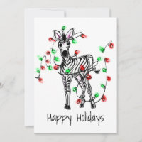 Holiday Zebra, red, green Christmas twinkle lights