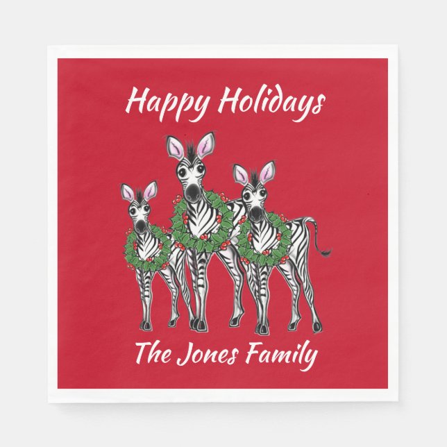 Holiday Zebras , festive Christmas wreath garland Napkin (Front)