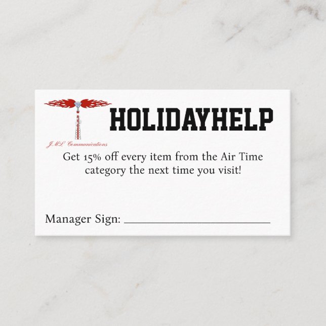 HOLIDAYHELP Coupon Business Card (Front)