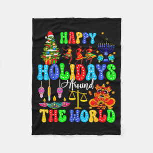 Holidays Around World Xmas Hanukkah Kwanzaa Diwali Fleece Blanket