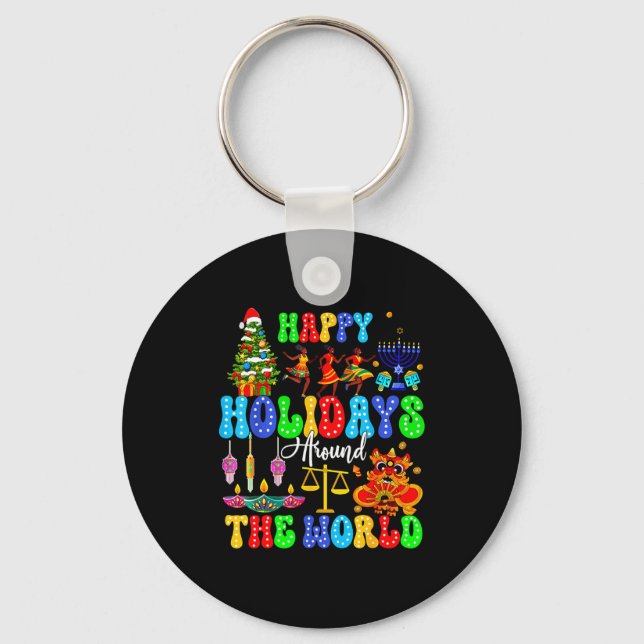 Holidays Around World Xmas Hanukkah Kwanzaa Diwali Keychain (Front)