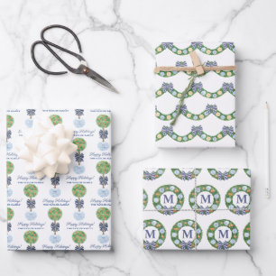 Holidays Blue And White Chinoiserie With Citrus Wrapping Paper Sheet