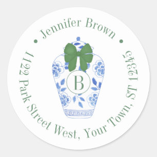 Holidays Chinoiserie Monogram Return Address Classic Round Sticker
